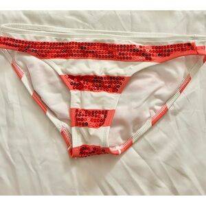 Xhiliration Target Bikini Bottom Coral & White Stripe M